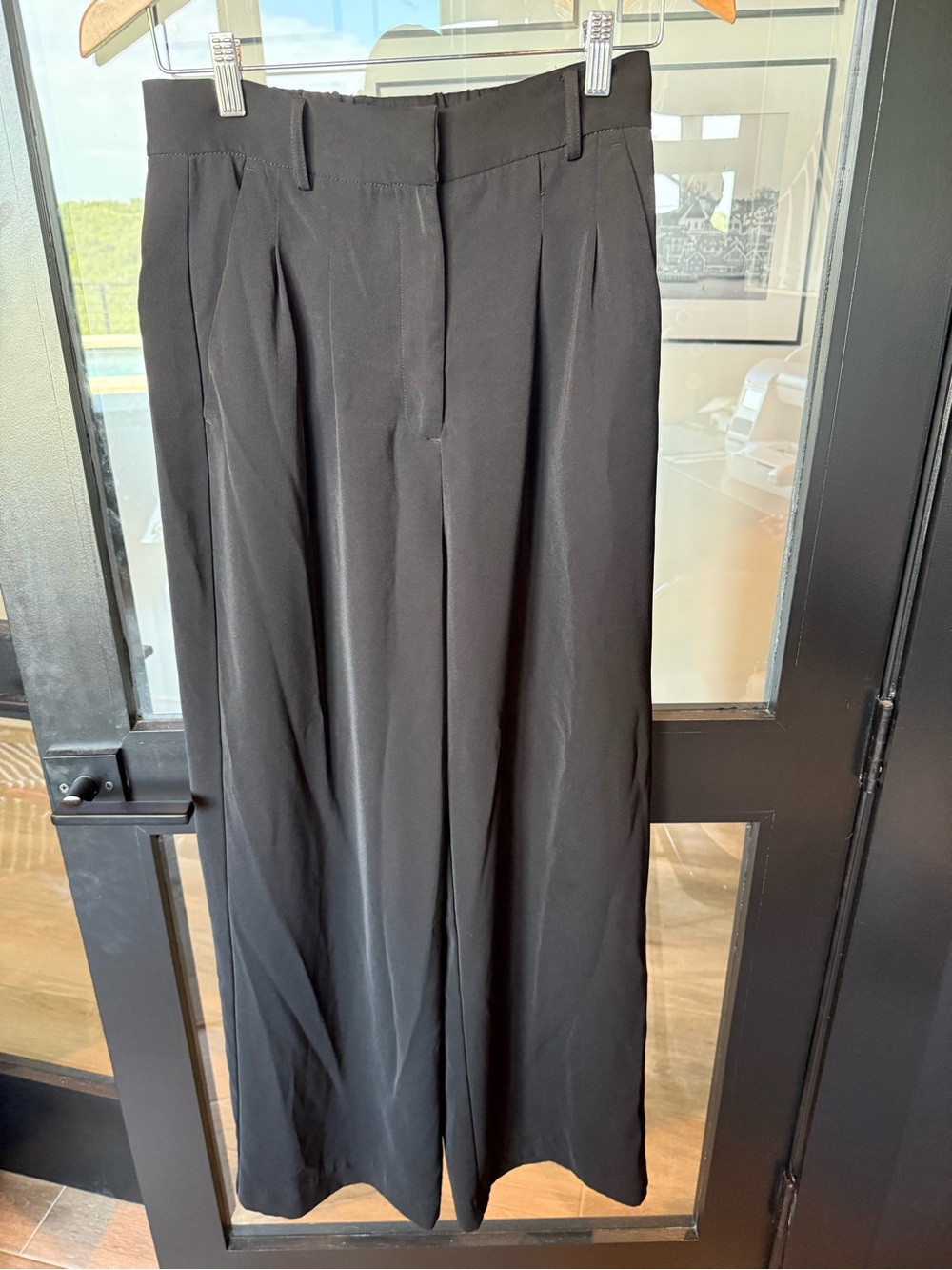 French Connection Black Pleated Wide-Leg Pants